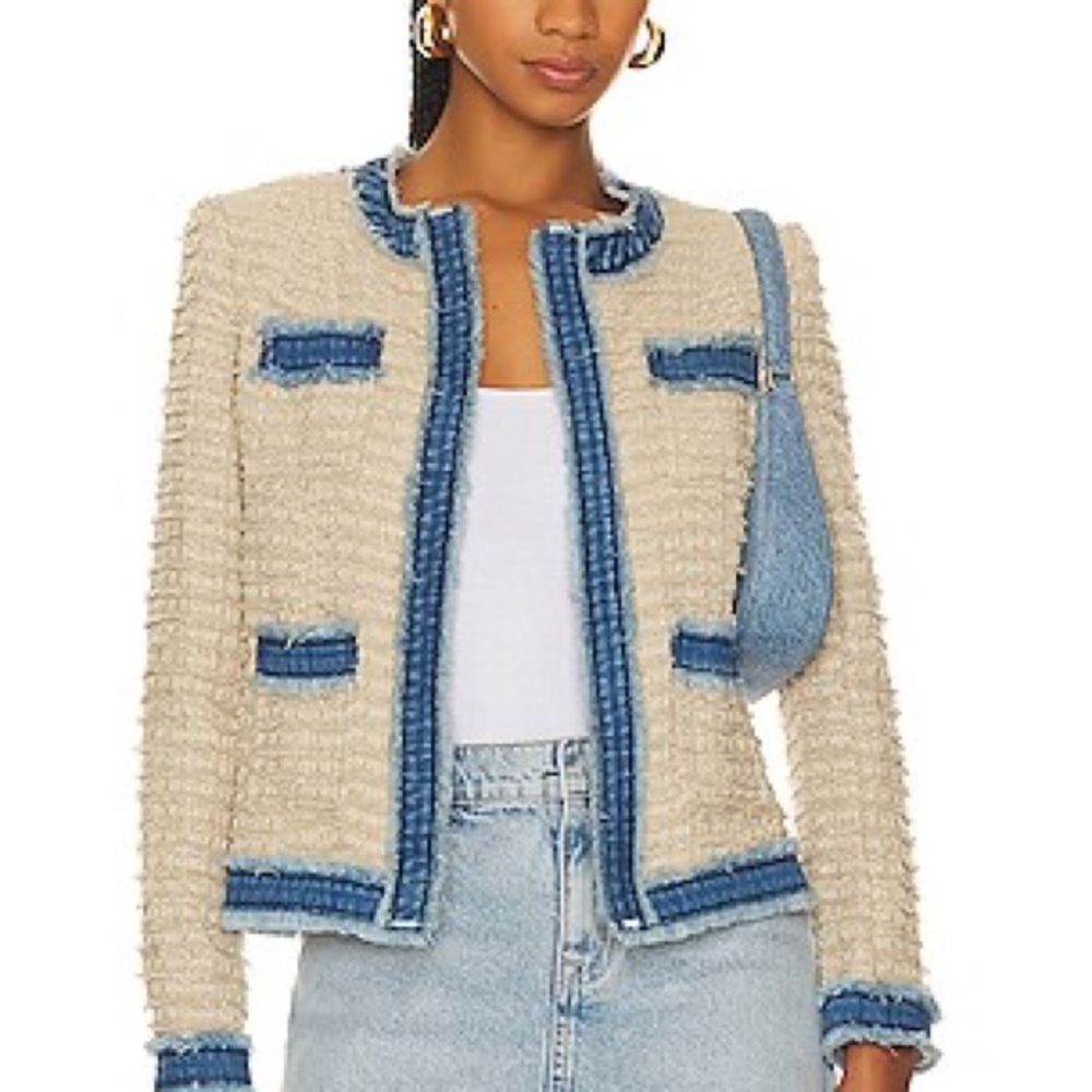 L’AGENCE Women’s Agnes Tweed Denim Jacket (Size L)